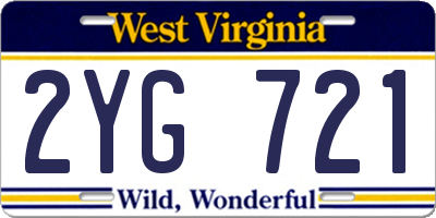 WV license plate 2YG721