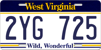 WV license plate 2YG725