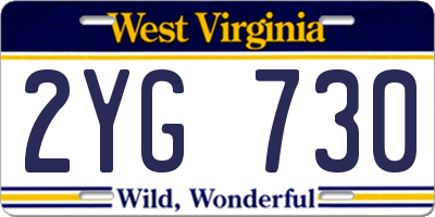 WV license plate 2YG730