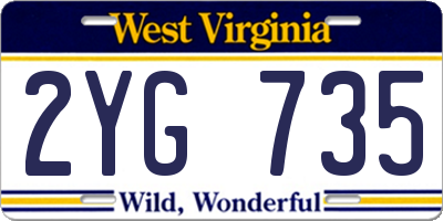 WV license plate 2YG735