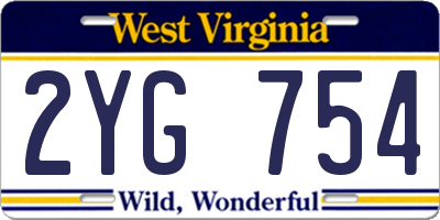 WV license plate 2YG754