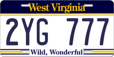 WV license plate 2YG777