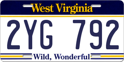 WV license plate 2YG792