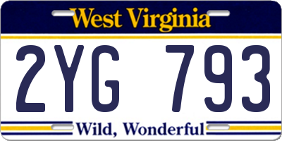 WV license plate 2YG793