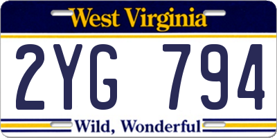 WV license plate 2YG794