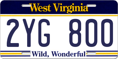 WV license plate 2YG800