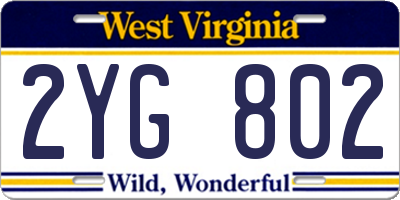WV license plate 2YG802