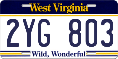 WV license plate 2YG803