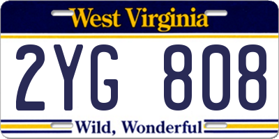 WV license plate 2YG808