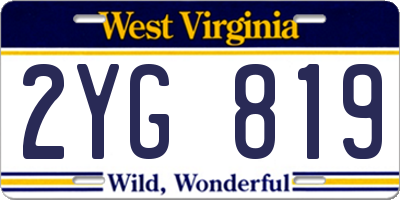 WV license plate 2YG819