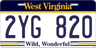 WV license plate 2YG820