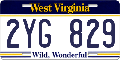 WV license plate 2YG829