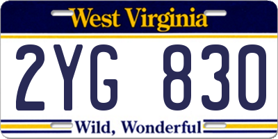WV license plate 2YG830