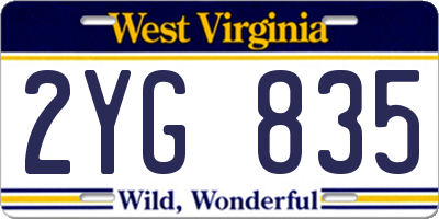 WV license plate 2YG835
