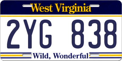 WV license plate 2YG838