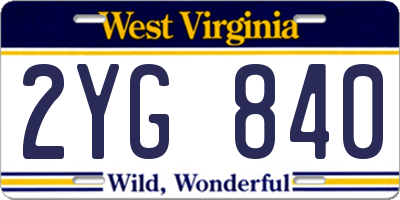 WV license plate 2YG840