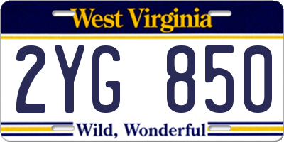 WV license plate 2YG850
