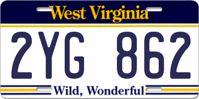 WV license plate 2YG862