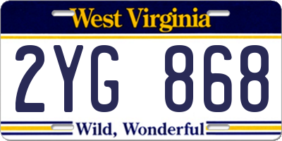 WV license plate 2YG868