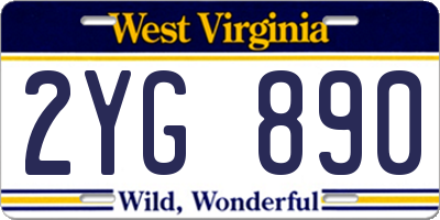 WV license plate 2YG890