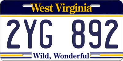 WV license plate 2YG892