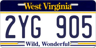 WV license plate 2YG905