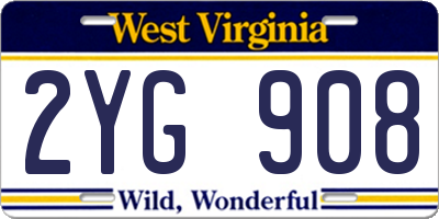 WV license plate 2YG908