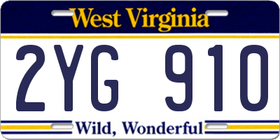 WV license plate 2YG910