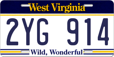 WV license plate 2YG914
