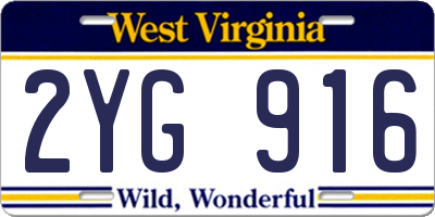WV license plate 2YG916