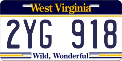 WV license plate 2YG918