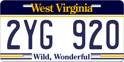 WV license plate 2YG920