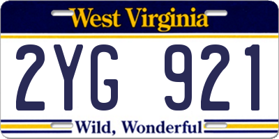 WV license plate 2YG921