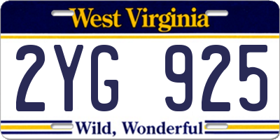 WV license plate 2YG925