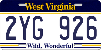WV license plate 2YG926