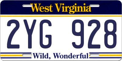 WV license plate 2YG928