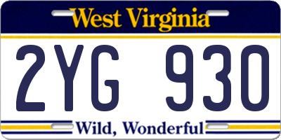 WV license plate 2YG930