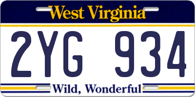 WV license plate 2YG934