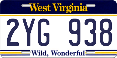 WV license plate 2YG938