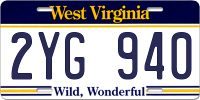WV license plate 2YG940