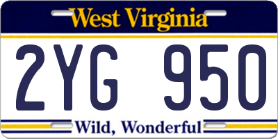 WV license plate 2YG950