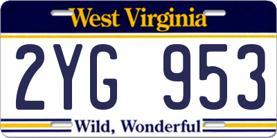 WV license plate 2YG953