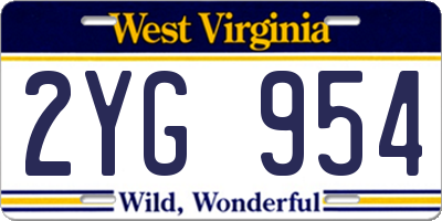 WV license plate 2YG954
