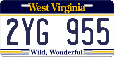 WV license plate 2YG955