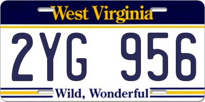 WV license plate 2YG956