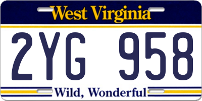 WV license plate 2YG958