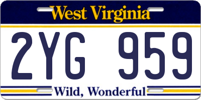 WV license plate 2YG959