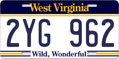 WV license plate 2YG962