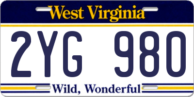 WV license plate 2YG980