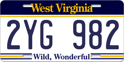 WV license plate 2YG982